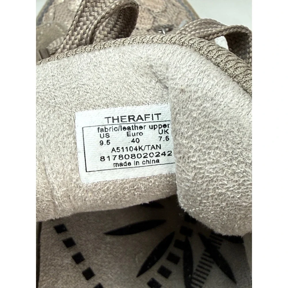 Therafit Leather Comfort Ortho Shoe Taupe Sneaker Lace Sz 9.5 Womens